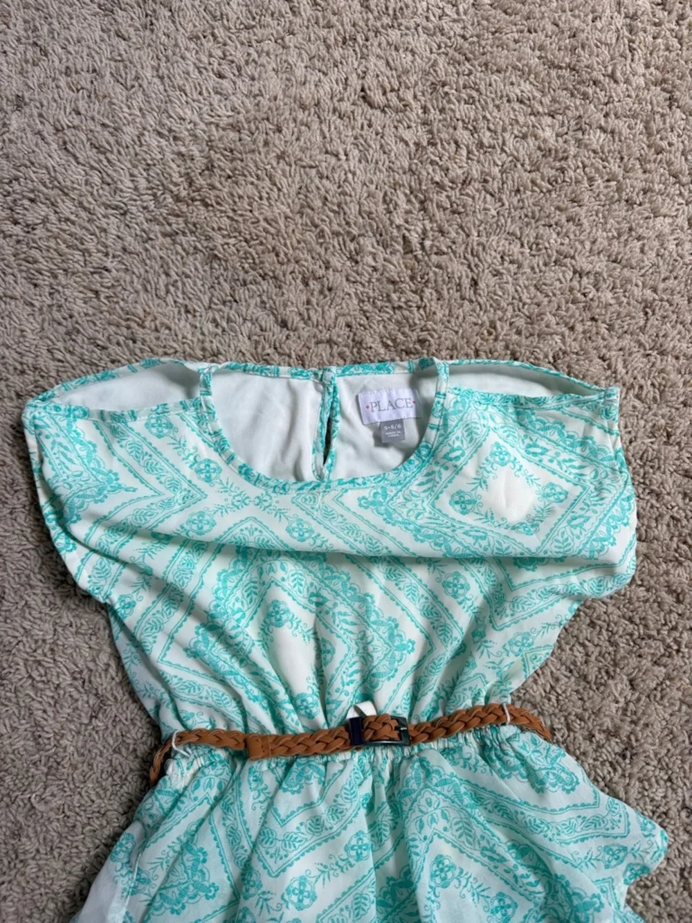 The Place Girls' Ruffle Dress w/open shoulders & Brown Braided Belt - Picture 3 of 5